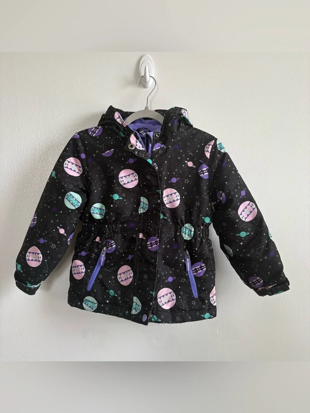 Cat & Jack Girls Black Space Planet Print Hooded Full Zip Coat 4T